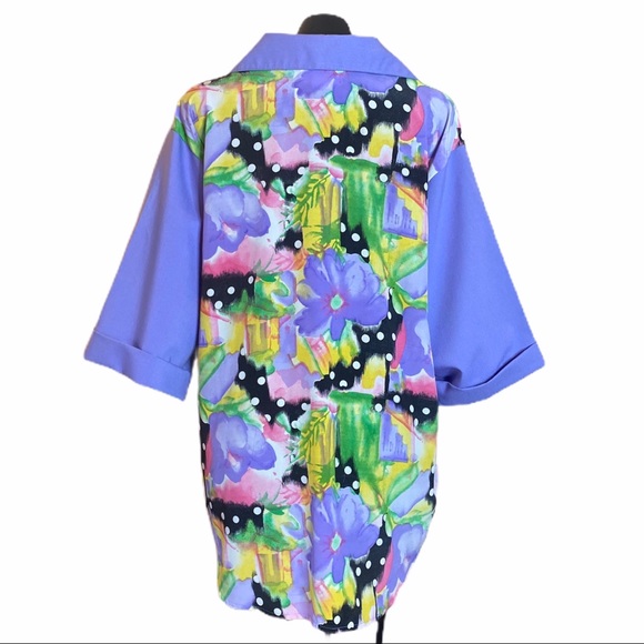 Vintage Purple Floral Print Polka Dot Button Up - Picture 4 of 16
